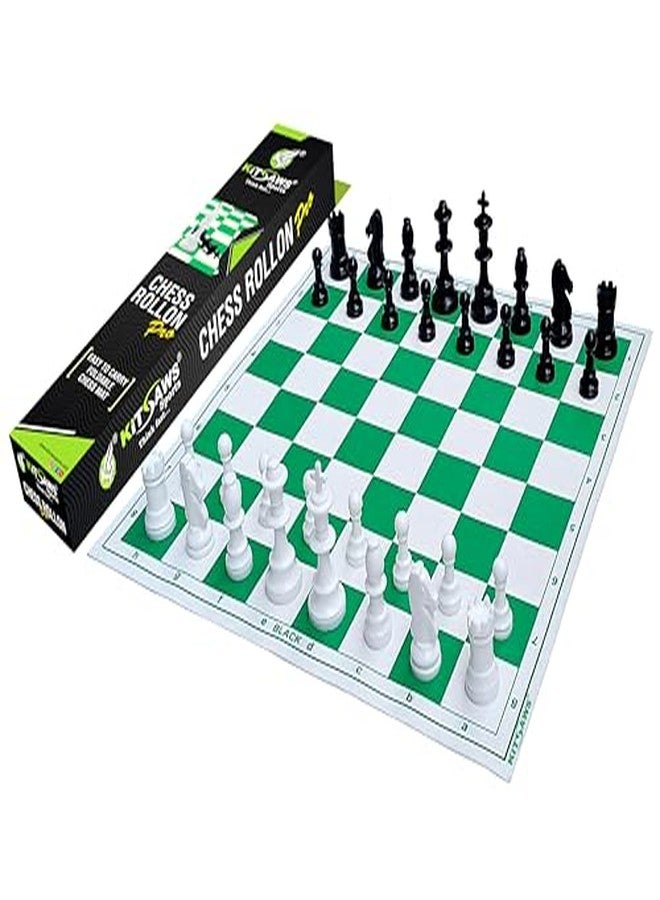 Kitsaws Sports 18'' x 18'' Tournament Chess Vinyl Foldable Chess Game with Chessmen Champion Solid Plastic Pieces for Professional Chess Players (Green) - Image 2